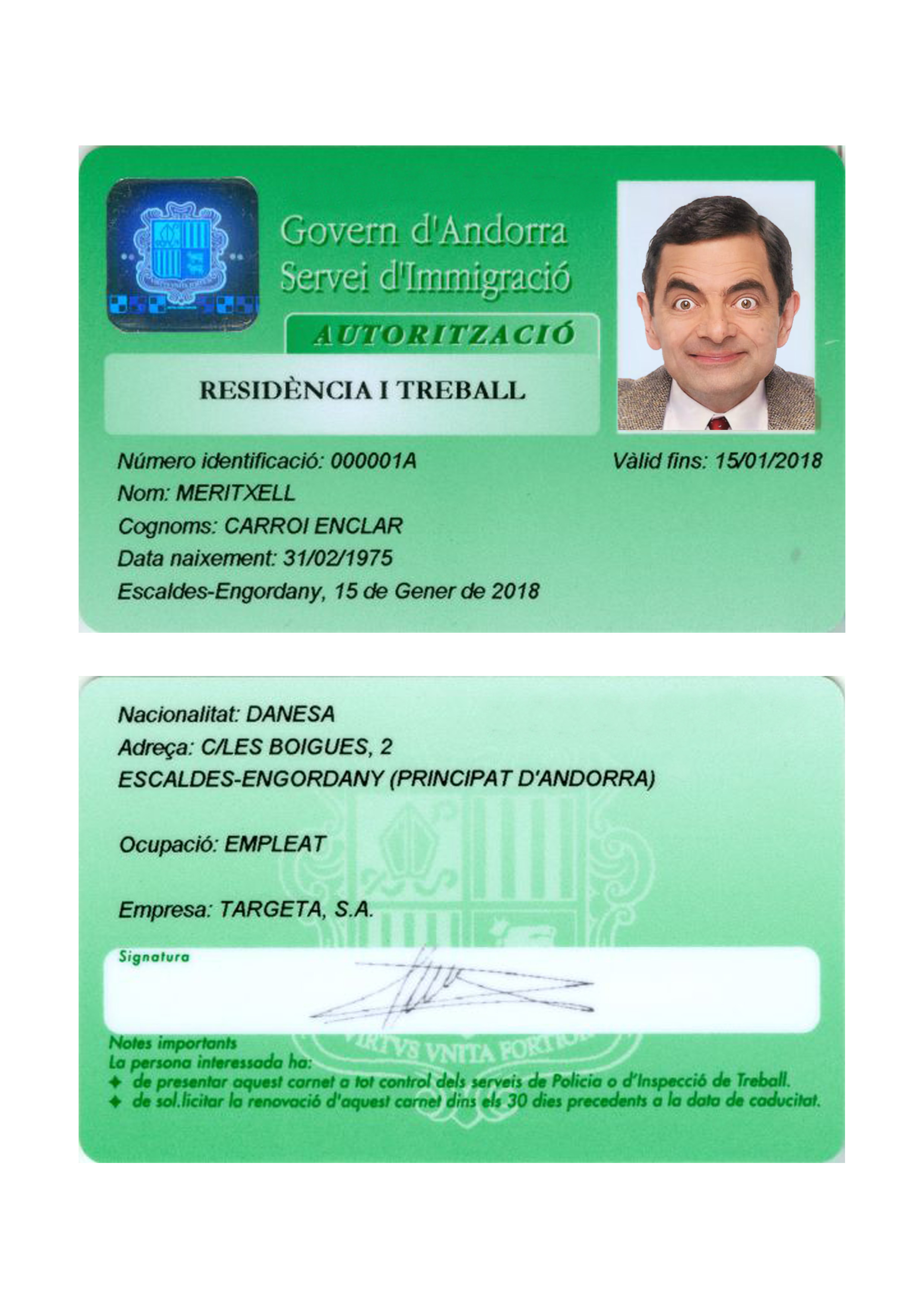 Carte de séjour en Andorre